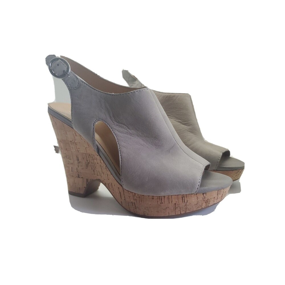 Womens Sz 8.5 Sandals Cork Platform Franco Sarto Gabriel  Open Toe Leather Gray